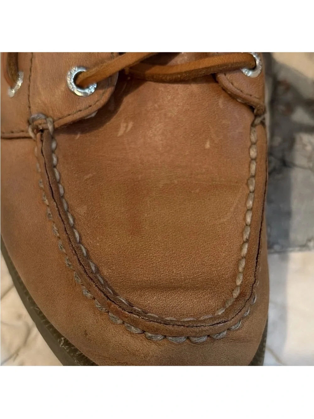 Sperry Brown Leather Boat Shoes US 5.5 Lace-Up Round Toe Rubber Sole